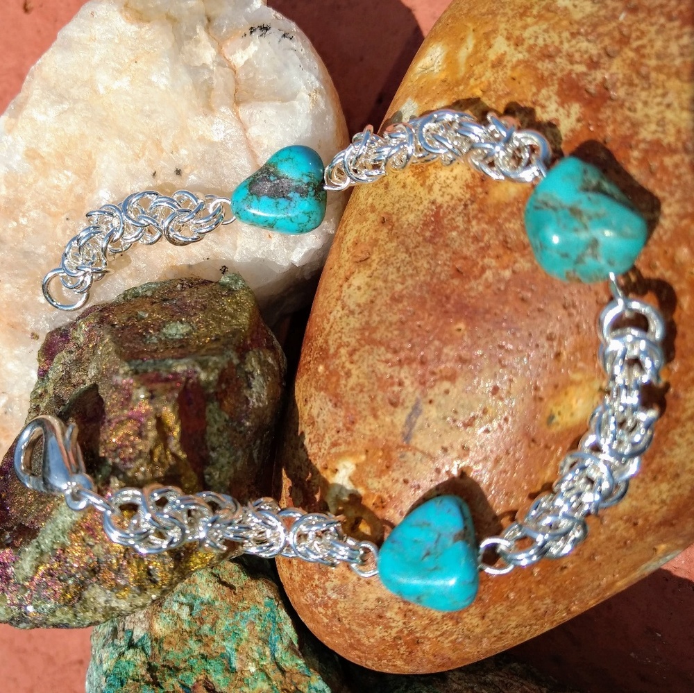 Handmade 99.9 Fine Silver Byzantine howlite - Picture 6 of 7